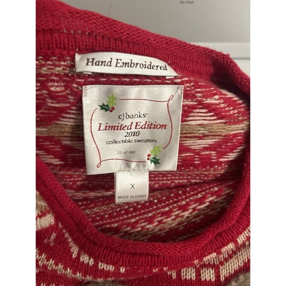 Christopher‎ Banks Women’s XL Hand Embroidered Holiday Christmas Sweater Bear - Picture 2 of 12